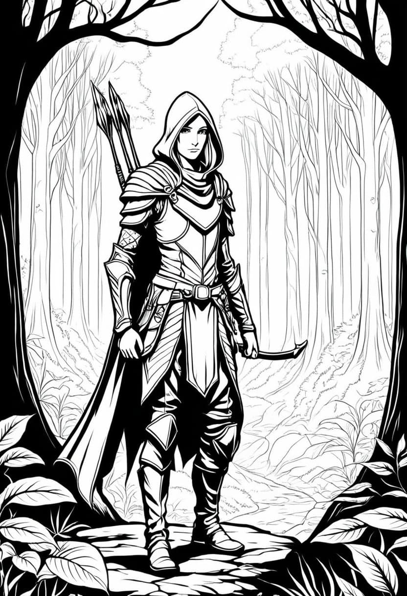 Elven Rangers Path — free printable coloring page to download and print