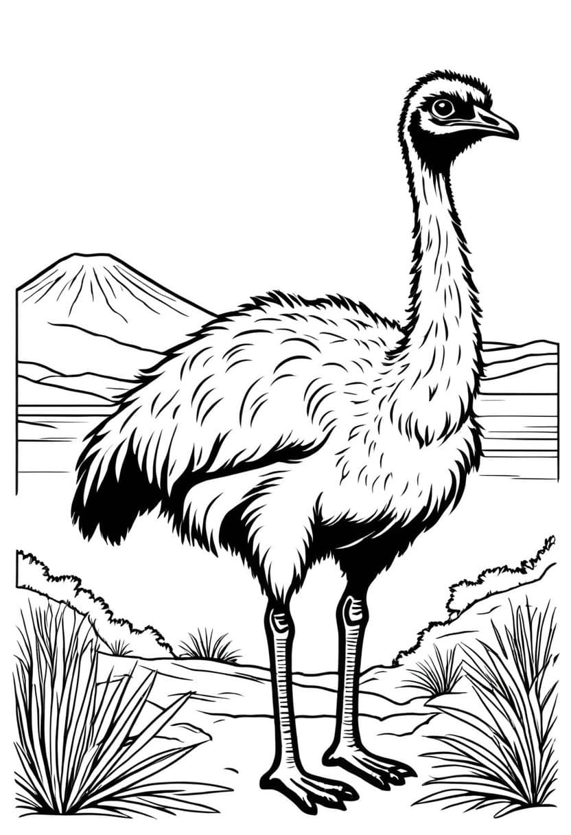 Emu in the Desert — free printable coloring page to download and print