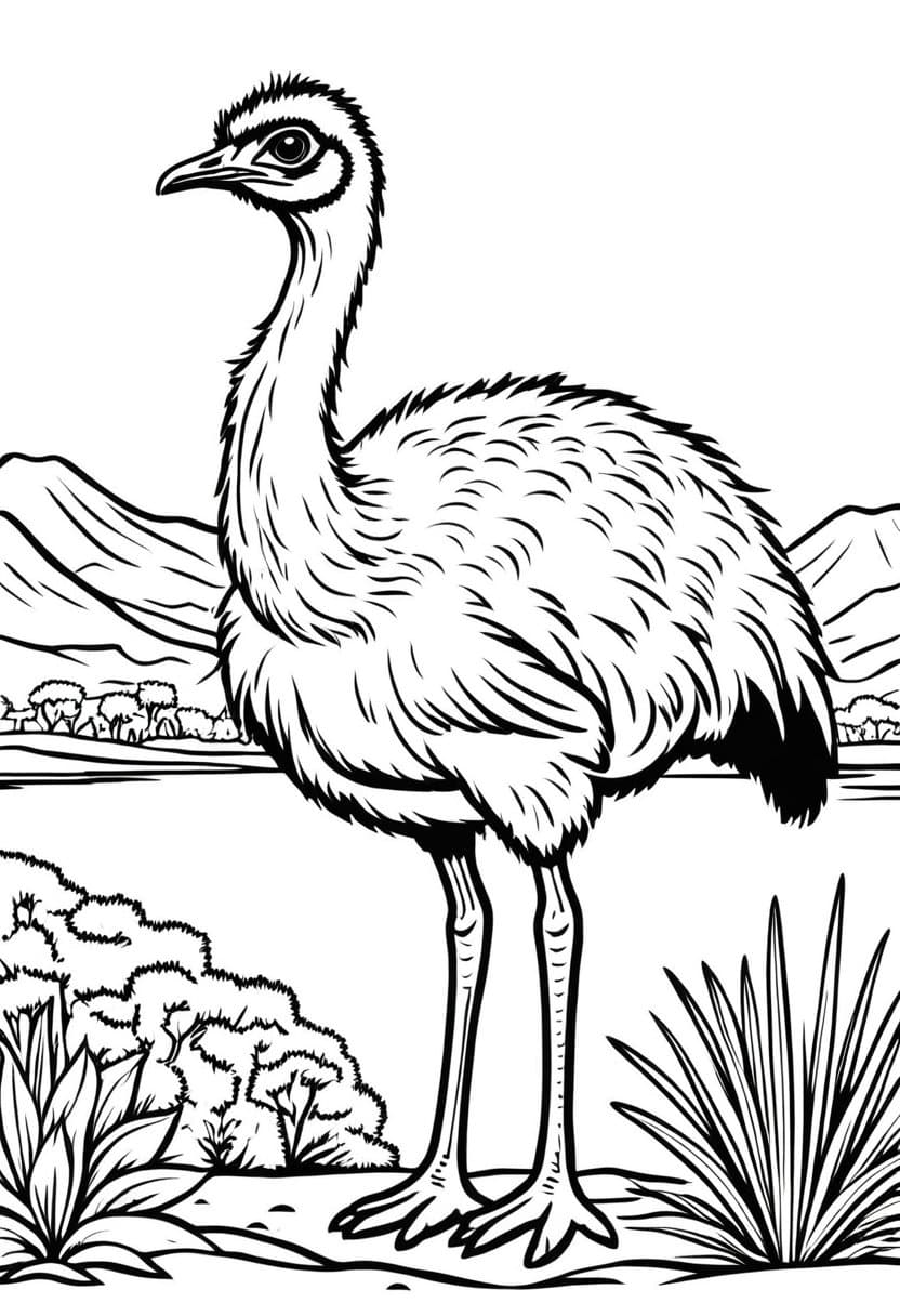 Emu in the Wilderness — free printable coloring page to download and print