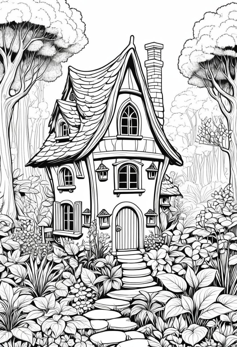 Enchanted Cottage — free printable coloring page to download and print