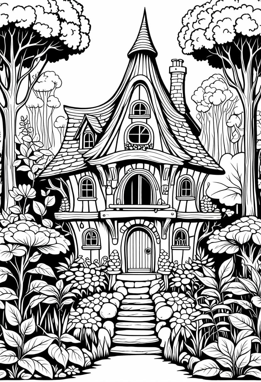 Enchanted Cottage — free printable coloring page to download and print