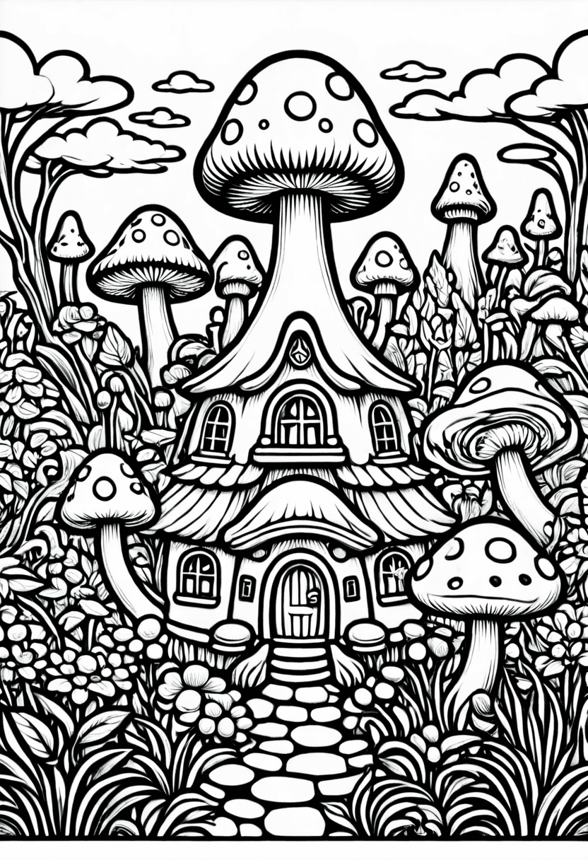 Enchanted Forest Home — free printable coloring page to download and print