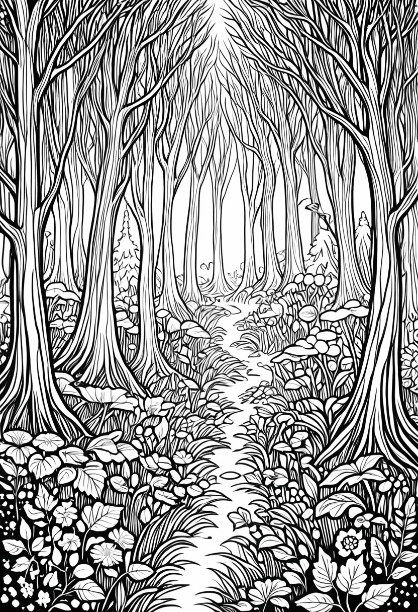 Enchanted Forest Path — free printable coloring page to download and print