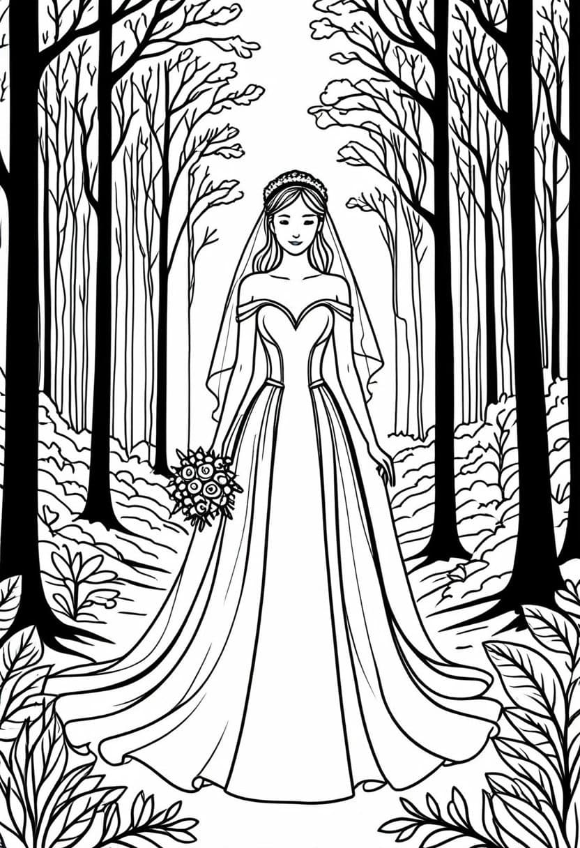 Enchanted Forest Wedding — free printable coloring page to download and print