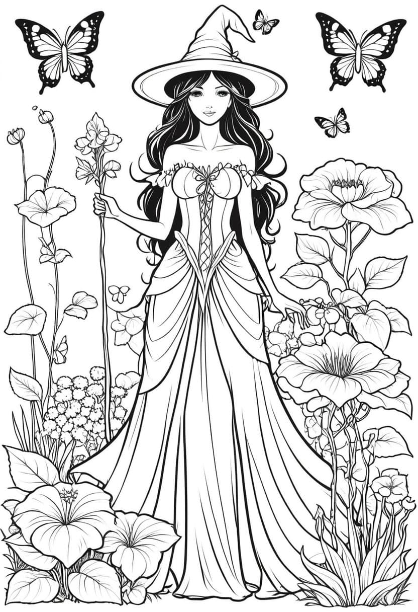 Enchanted Garden Dress — free printable coloring page to download and print