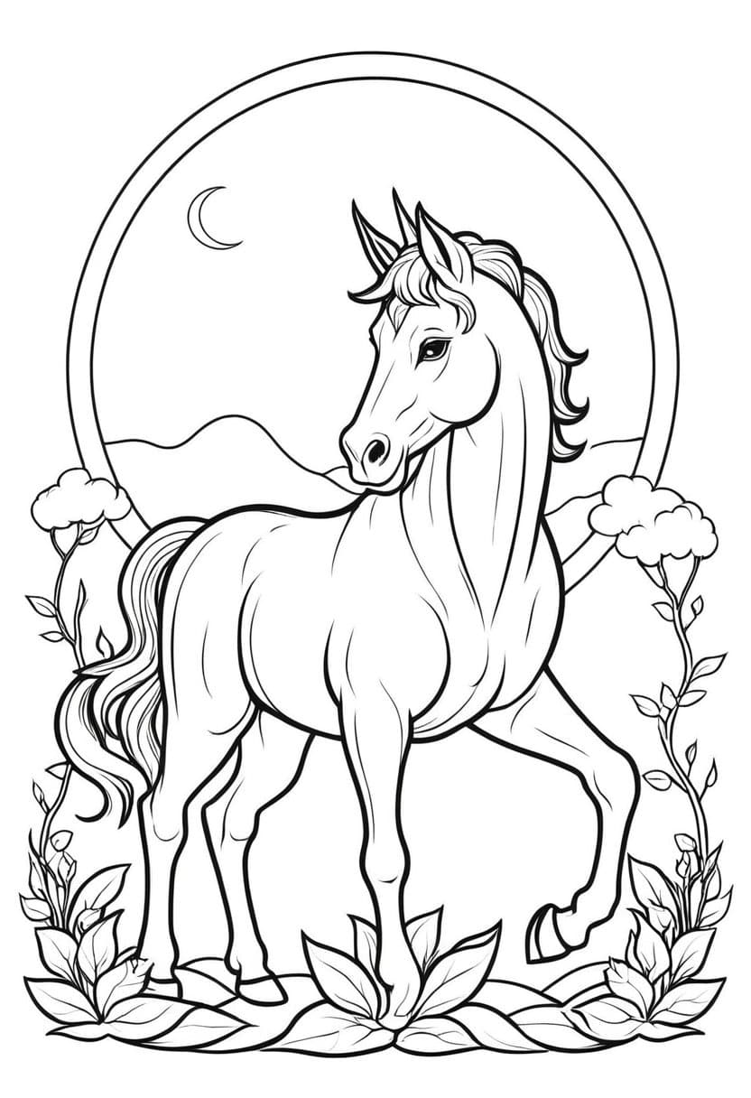 Enchanted Horse — free printable coloring page to download and print
