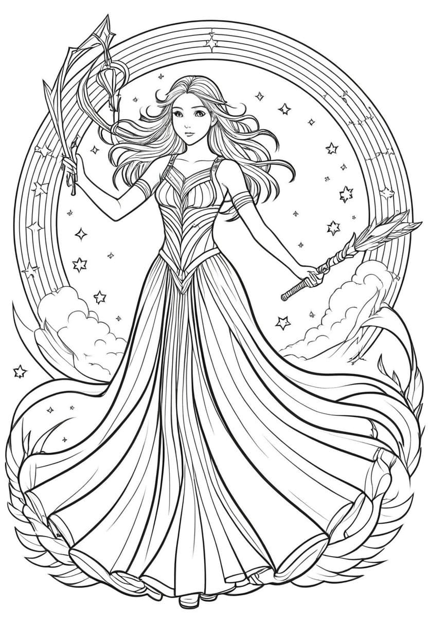Enchanted Moonlit Muse — free printable coloring page to download and print
