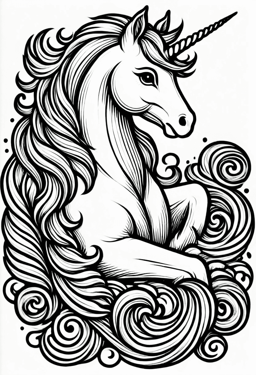 Enchanted Unicorn — free printable coloring page to download and print