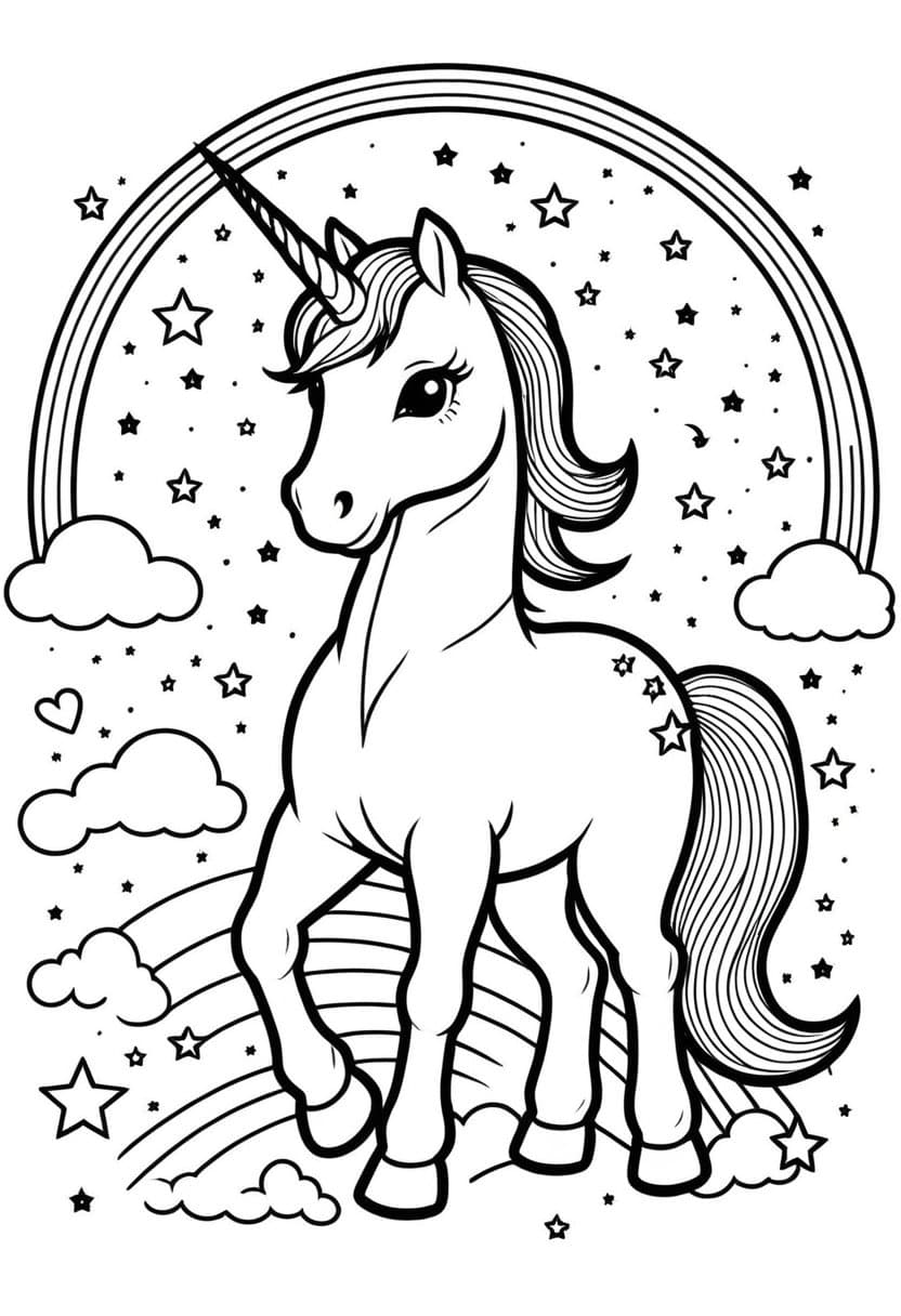 Enchanted Unicorns Nighttime Adventure — free printable coloring page to download and print