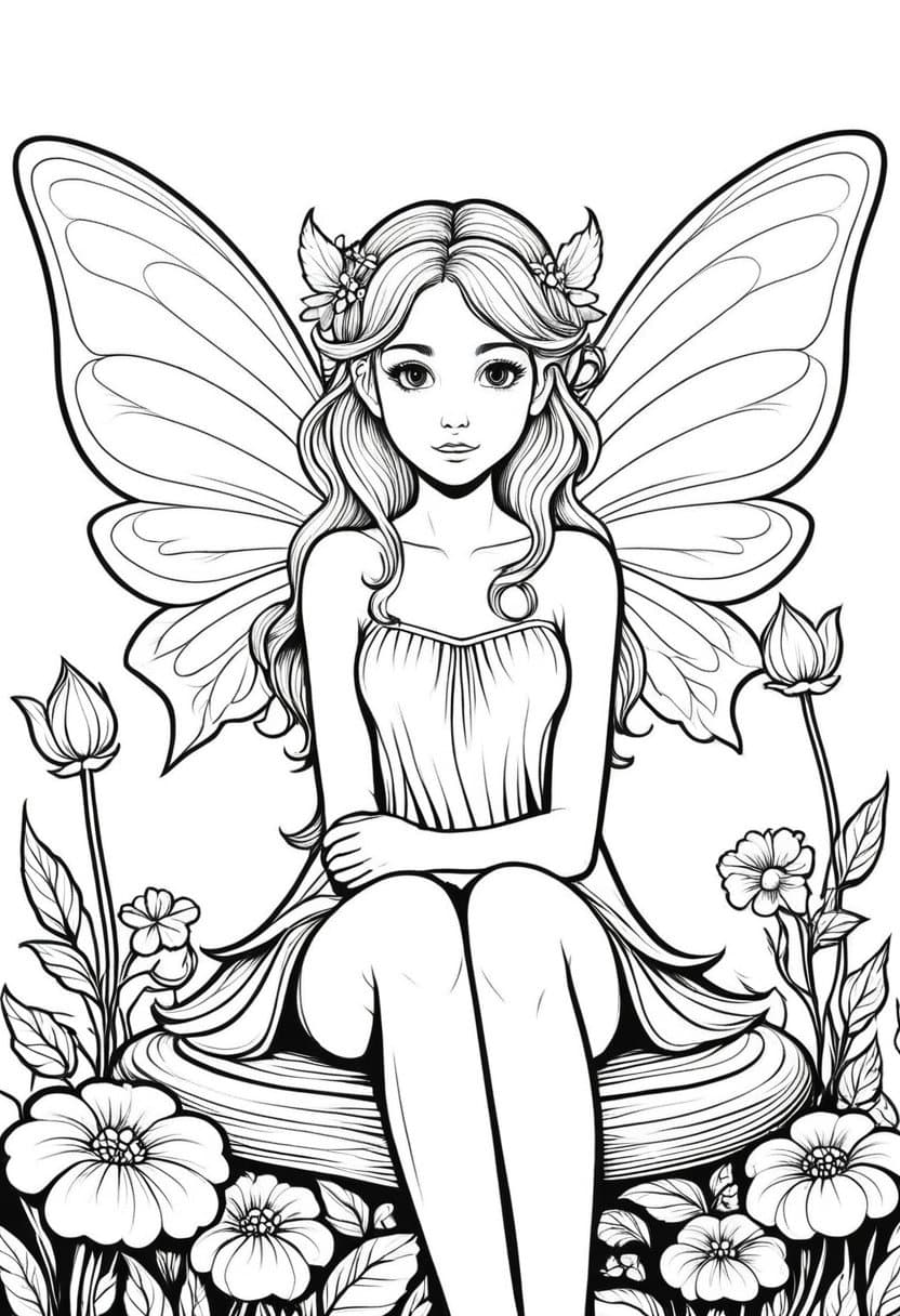 Fairy Garden — free printable coloring page to download and print