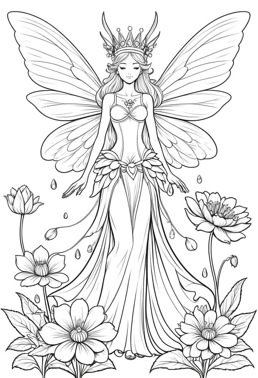 Fairy Queens Garden — free printable coloring page to download and print