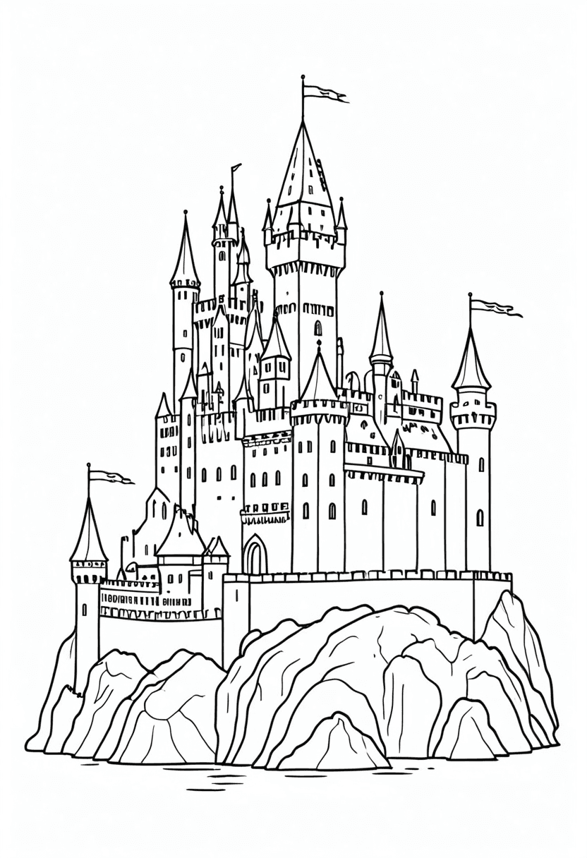 Fairy Tale Fortress — free printable coloring page to download and print