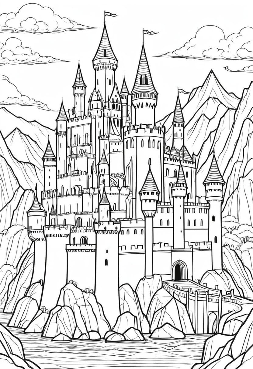 Fairytale Castle — free printable coloring page to download and print