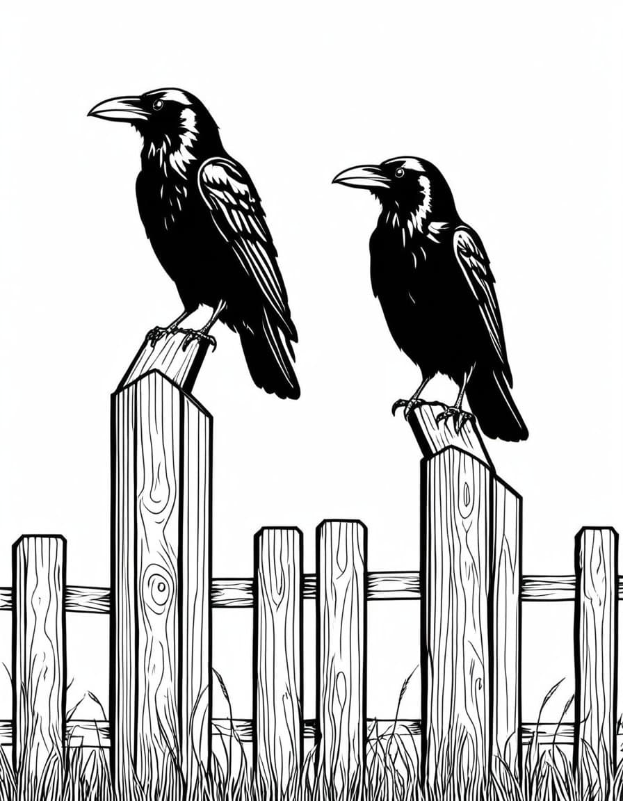 Fall Crows — free printable coloring page to download and print
