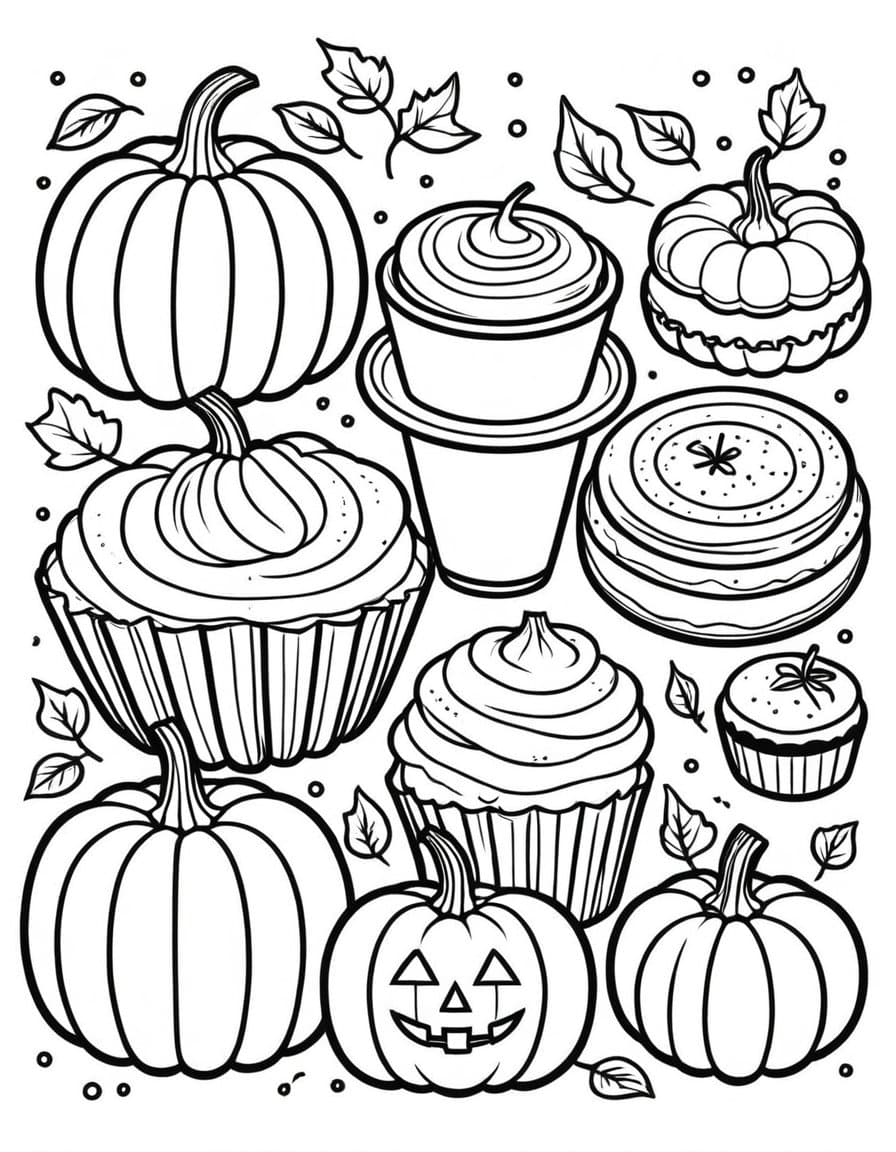Fall Delights — free printable coloring page to download and print