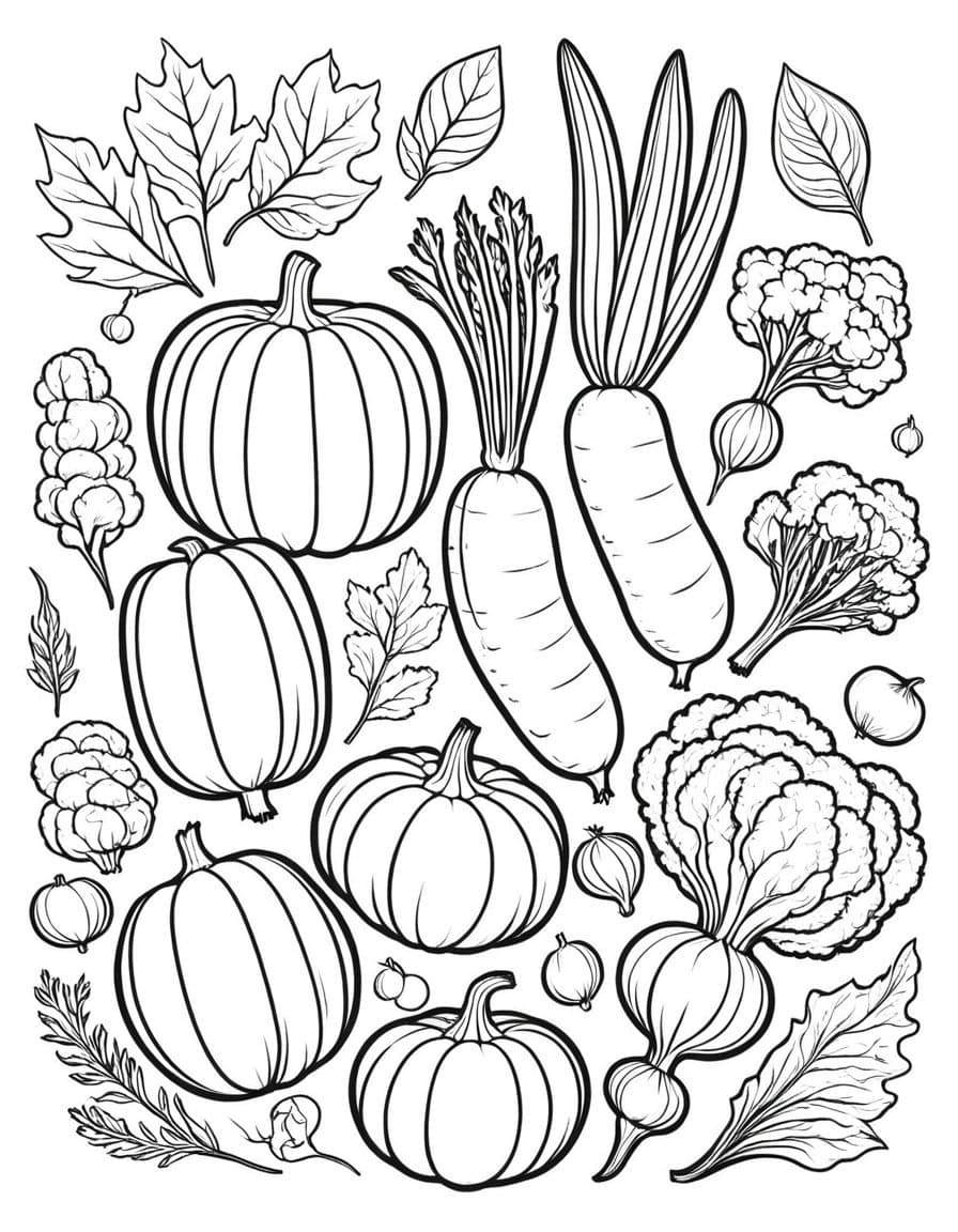 Fall Harvest Delight — free printable coloring page to download and print