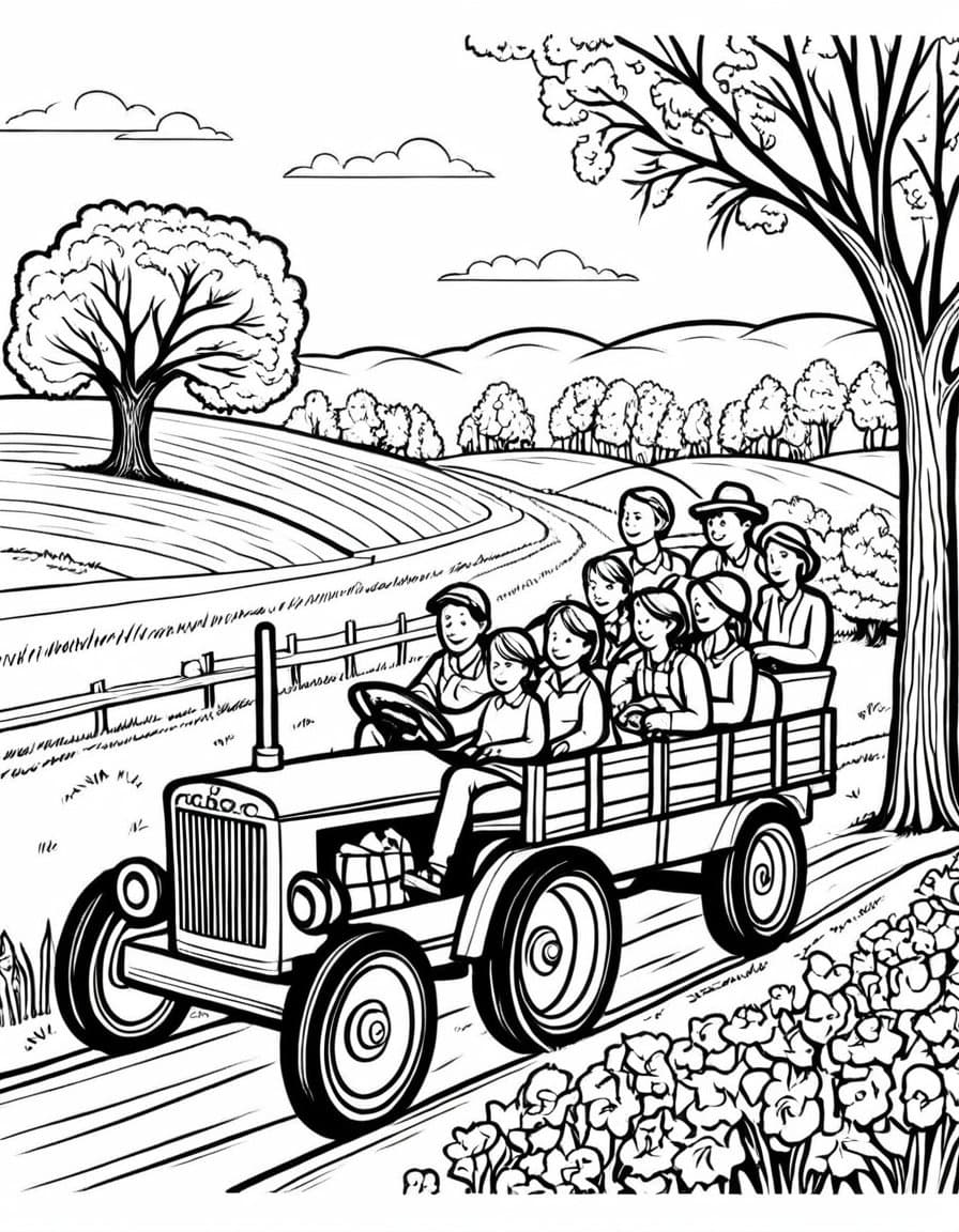 Family Farm Fun — free printable coloring page to download and print