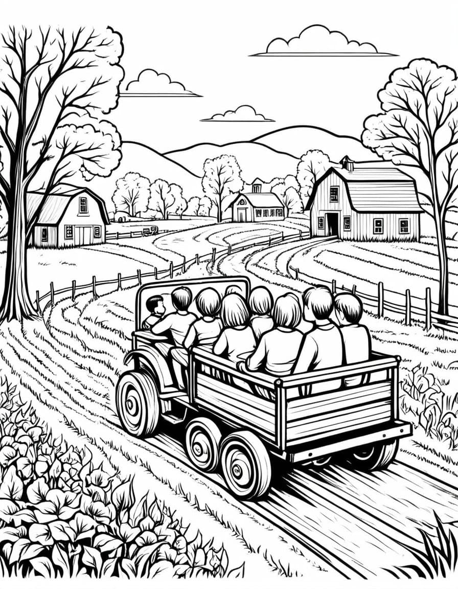 Family Farm Fun — free printable coloring page to download and print