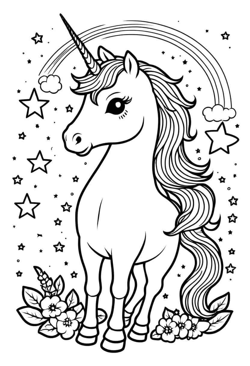 Fantasy Unicorn — free printable coloring page to download and print