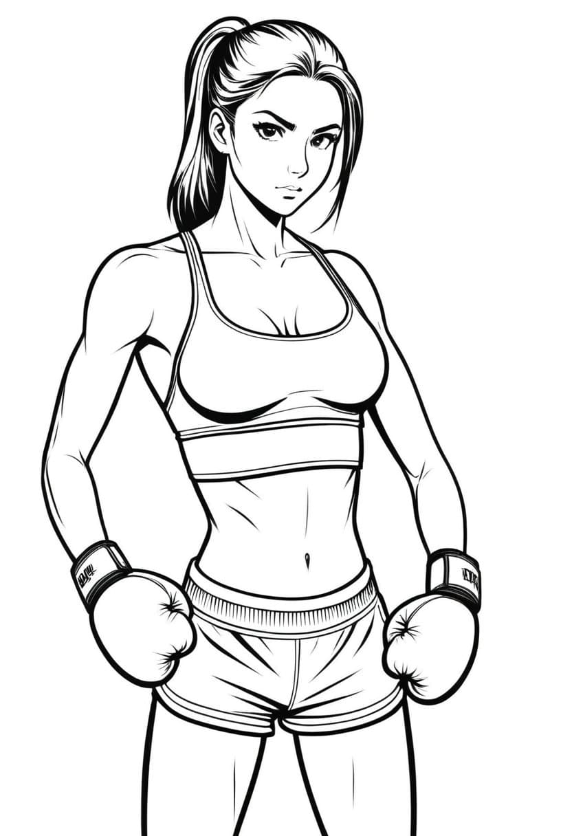 Female Boxer — free printable coloring page to download and print