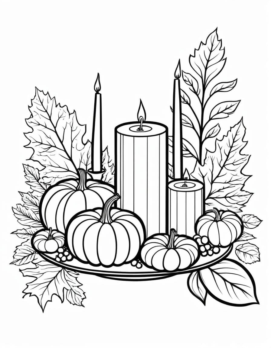 Festive Fall Harvest Centerpiece — free printable coloring page to download and print