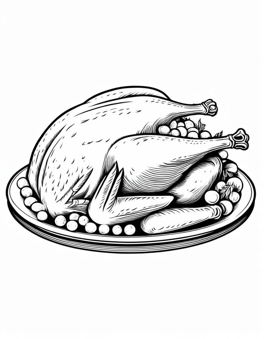 Festive Turkey Feast — free printable coloring page to download and print
