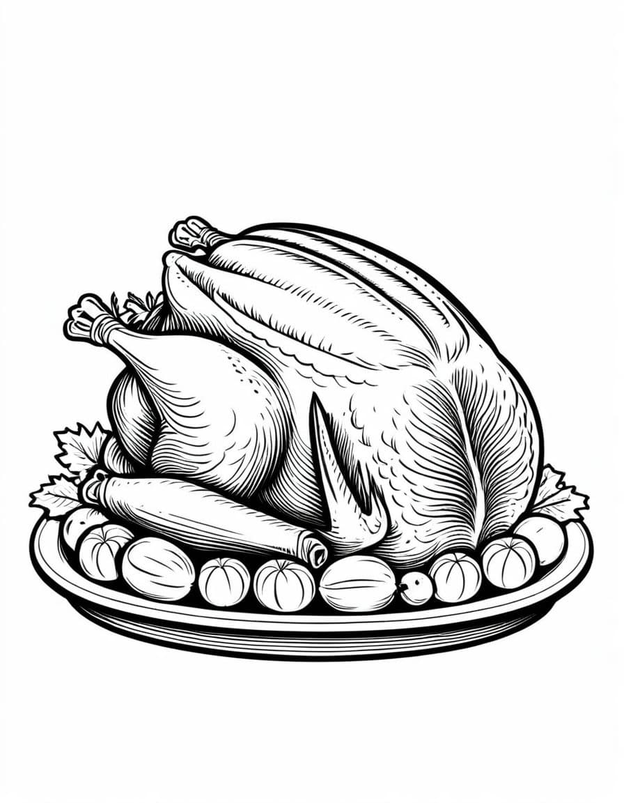 Festive Turkey Roast — free printable coloring page to download and print