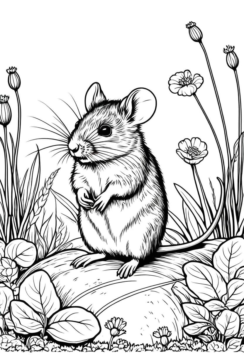 Field Mouse in Spring — free printable coloring page to download and print