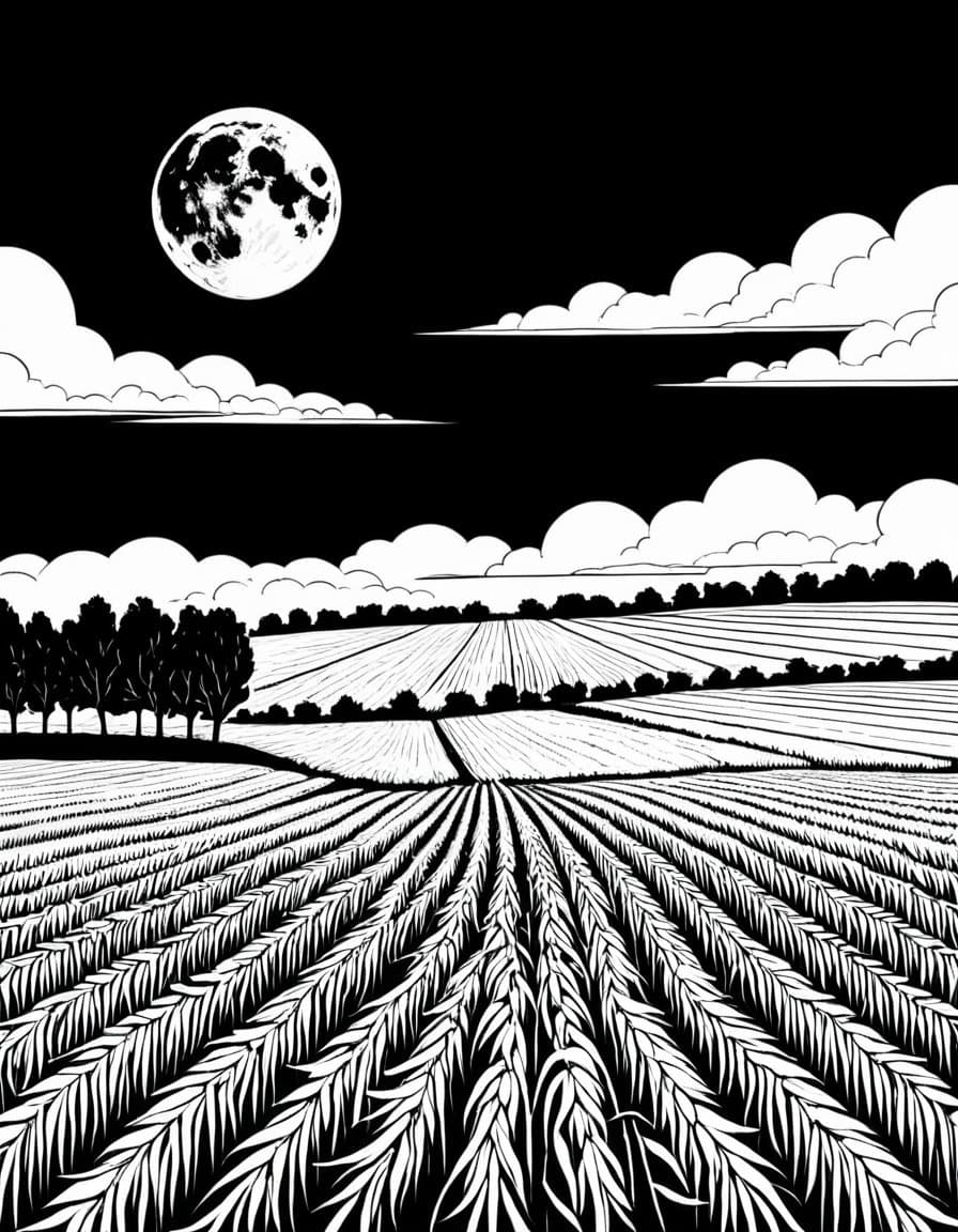 Fieldscape Night — free printable coloring page to download and print