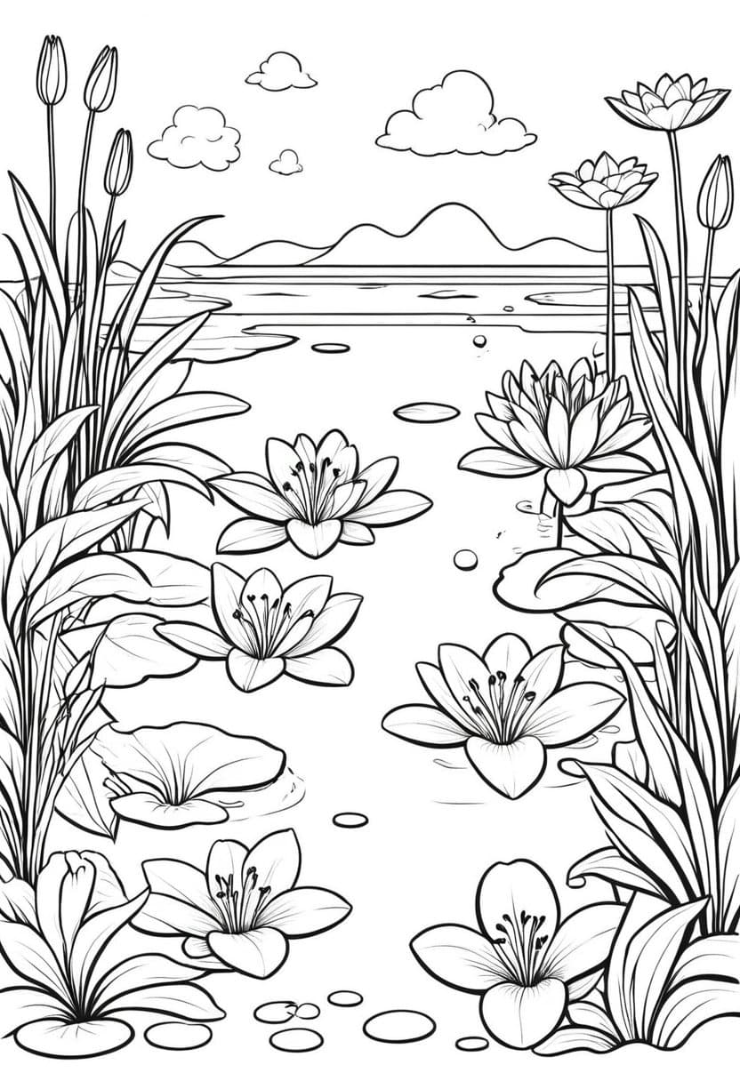 Flower Pond — free printable coloring page to download and print
