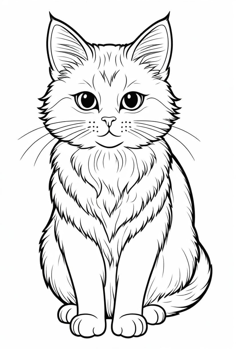 Fluffy Feline — free printable coloring page to download and print