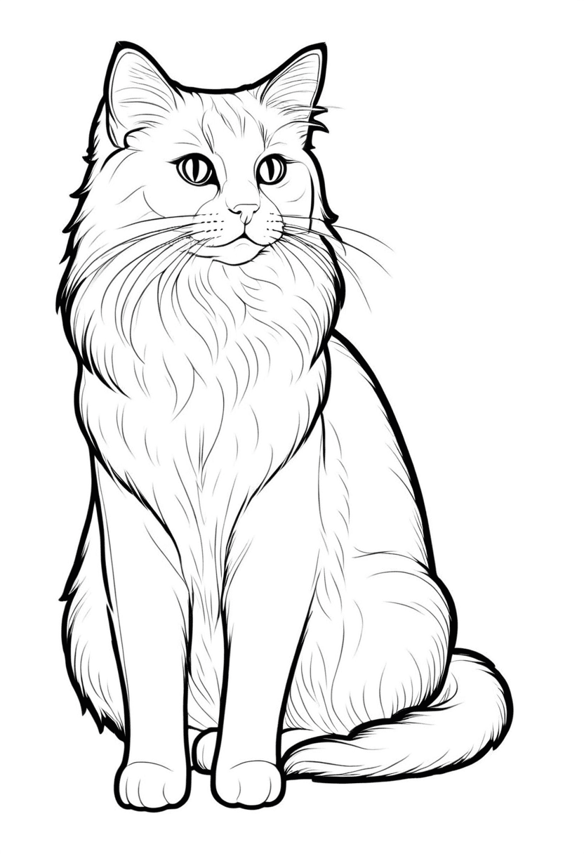 Fluffy Feline Fun — free printable coloring page to download and print