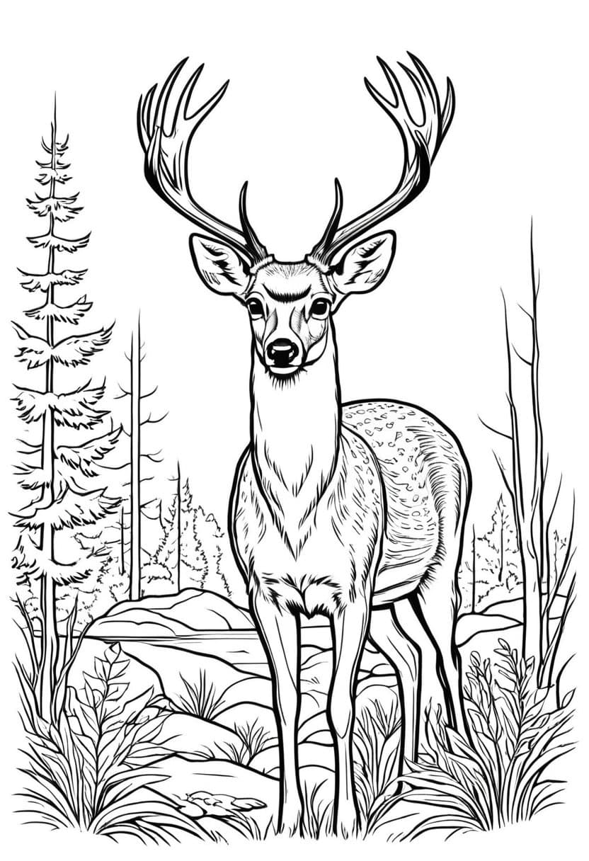 Forest Deer Portrait — free printable coloring page to download and print
