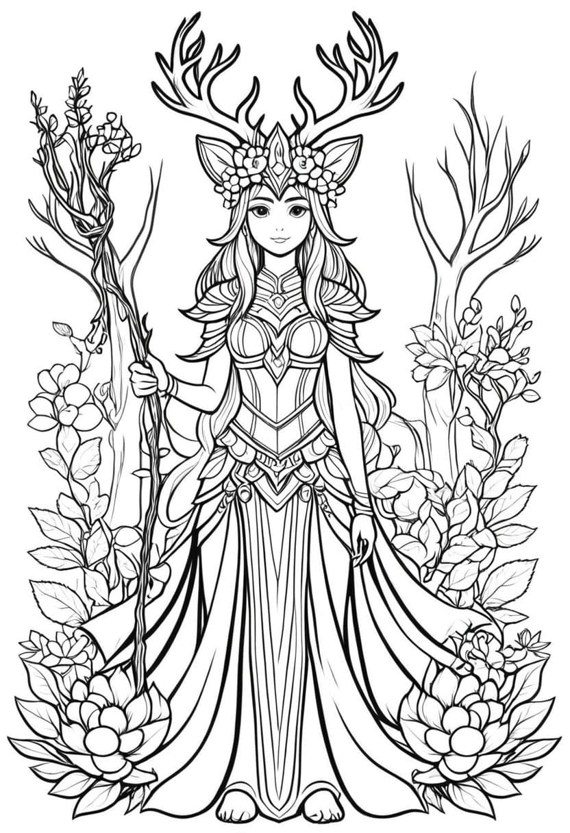 Forest Sorceress — free printable coloring page to download and print