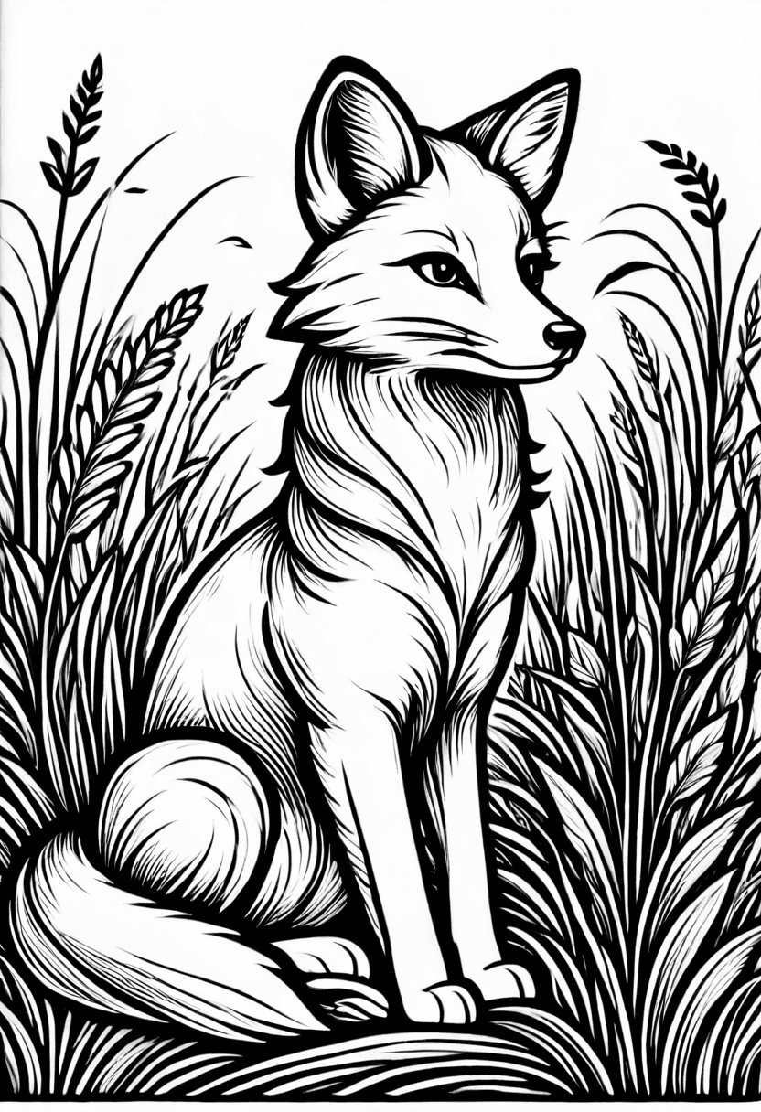 Fox in the Grass — free printable coloring page to download and print