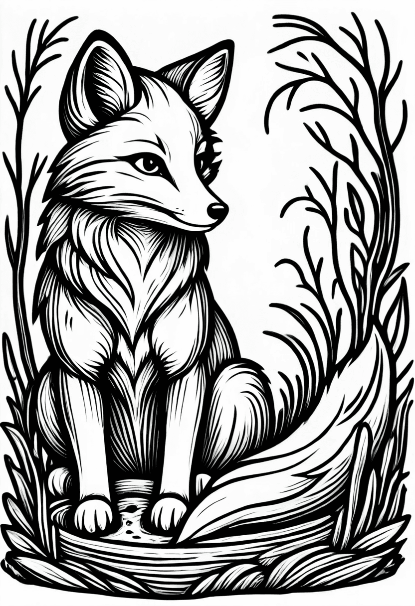 Foxs Forest Den — free printable coloring page to download and print
