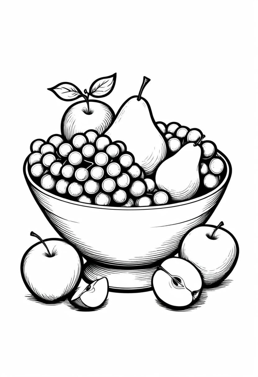 Fresh Fruit Bowl — free printable coloring page to download and print