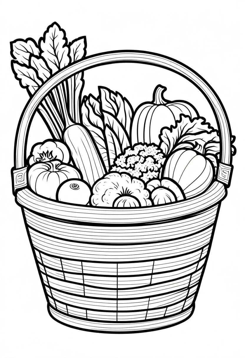 Fresh Produce Basket — free printable coloring page to download and print