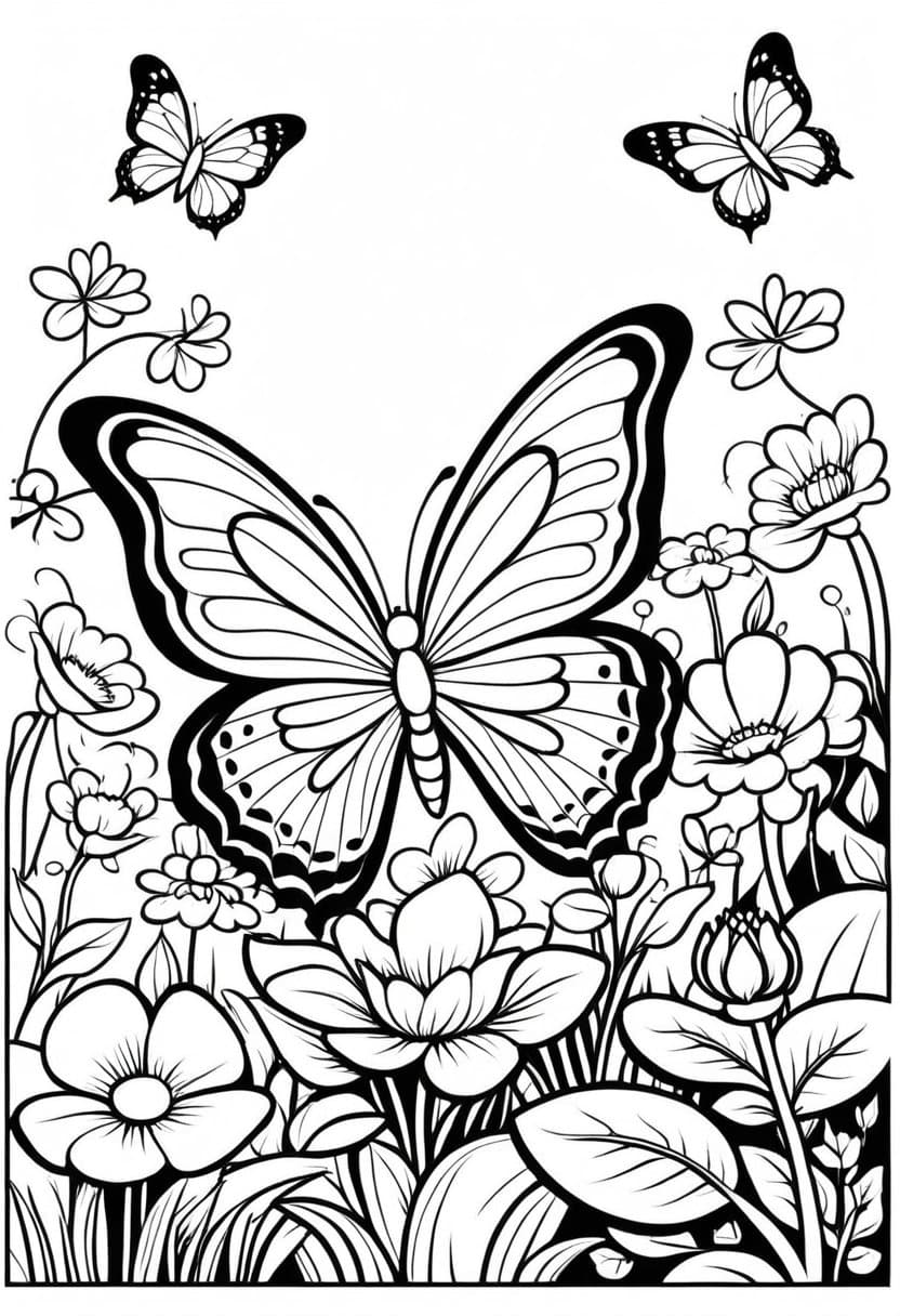 Garden Butterflies — free printable coloring page to download and print