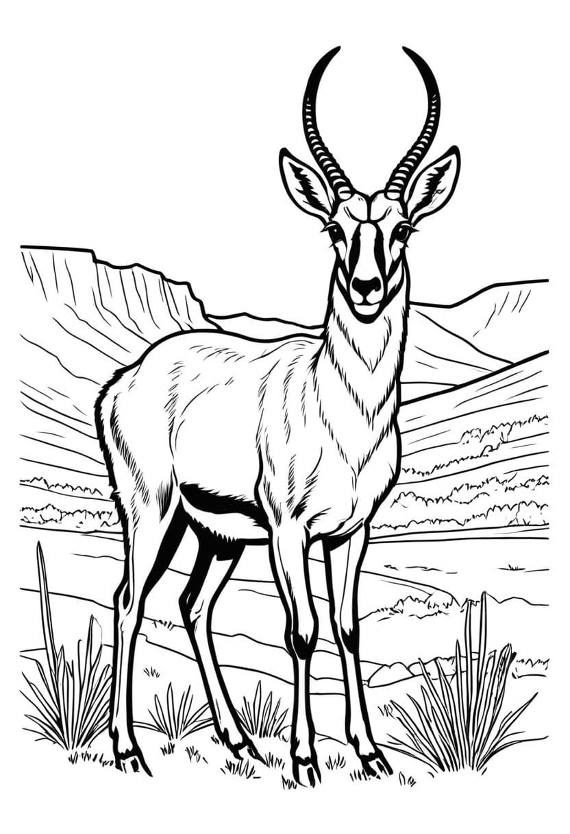 Gazelle Nature — free printable coloring page to download and print