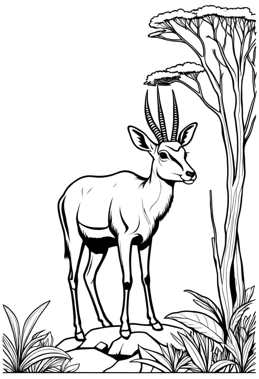 Gazelle in the Wild — free printable coloring page to download and print