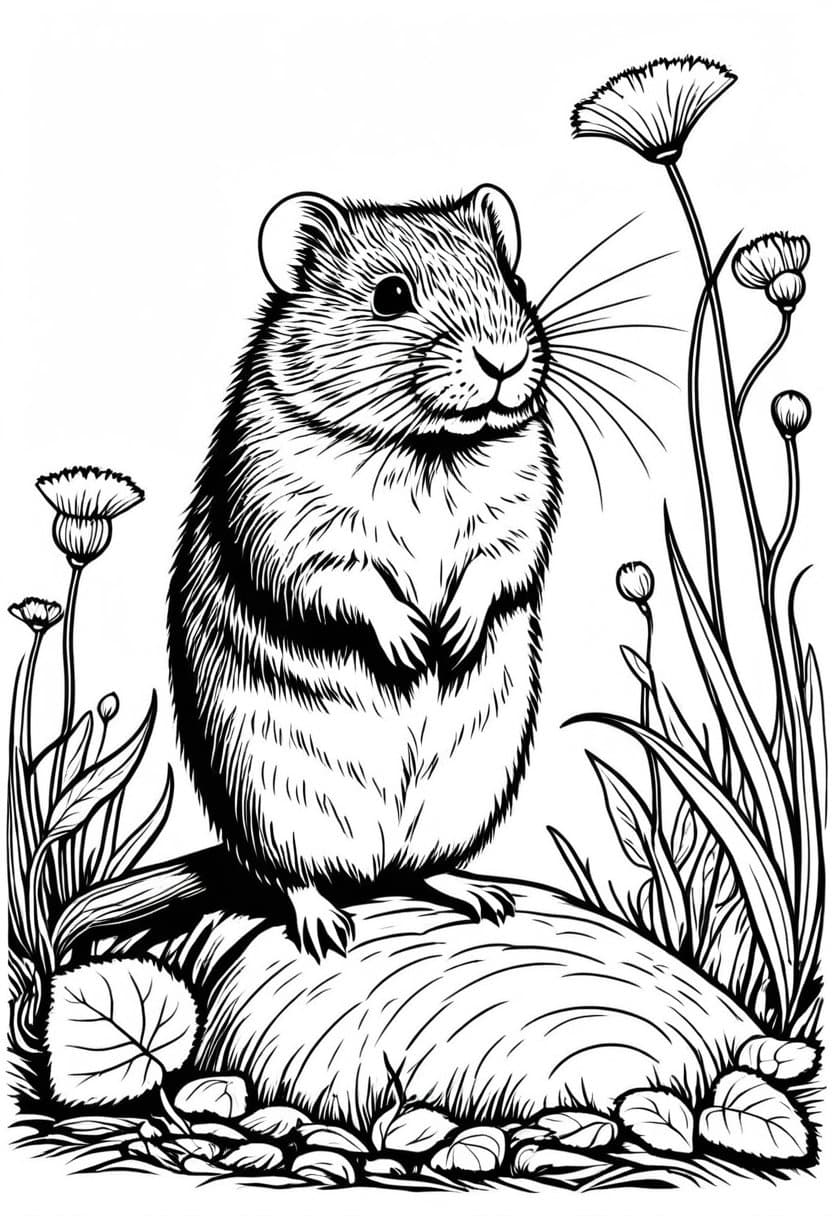 Gentle Vole in Nature — free printable coloring page to download and print