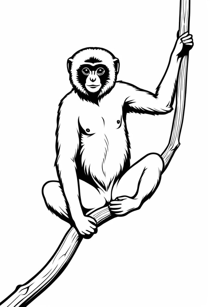 Gibbon Climbing — free printable coloring page to download and print
