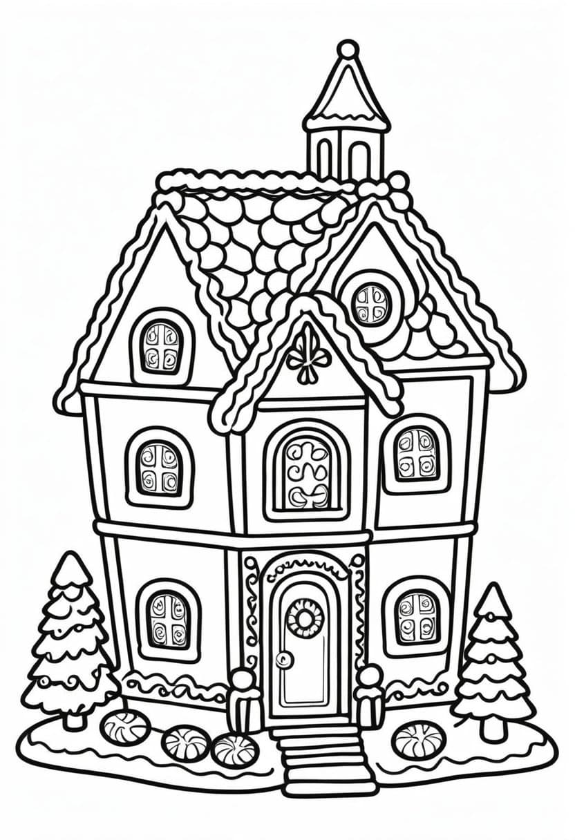 Gingerbread House — free printable coloring page to download and print