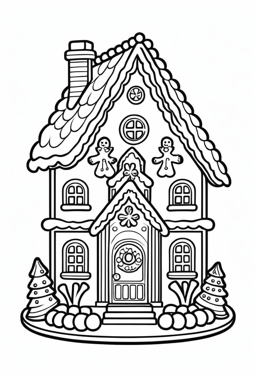 Gingerbread House — free printable coloring page to download and print