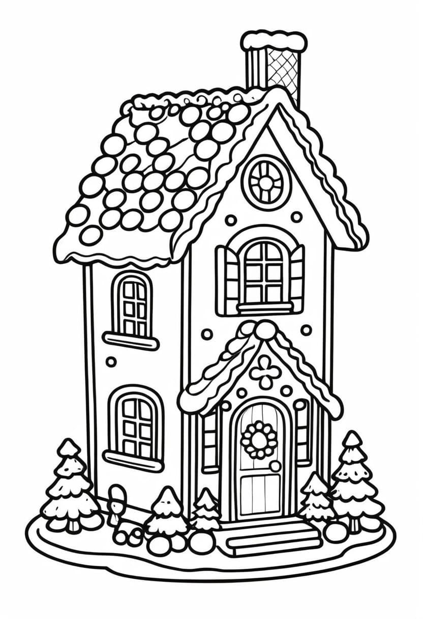 Gingerbread House — free printable coloring page to download and print