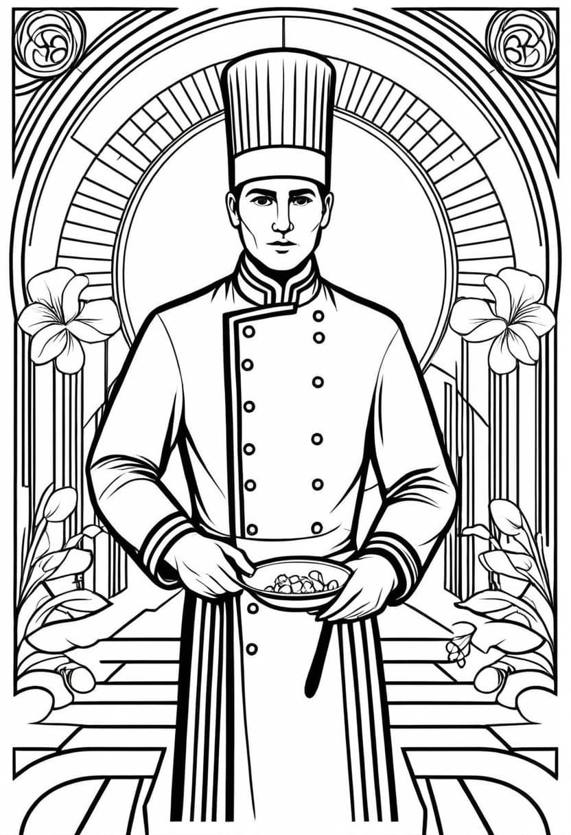 Golden Chef Art Deco — free printable coloring page to download and print