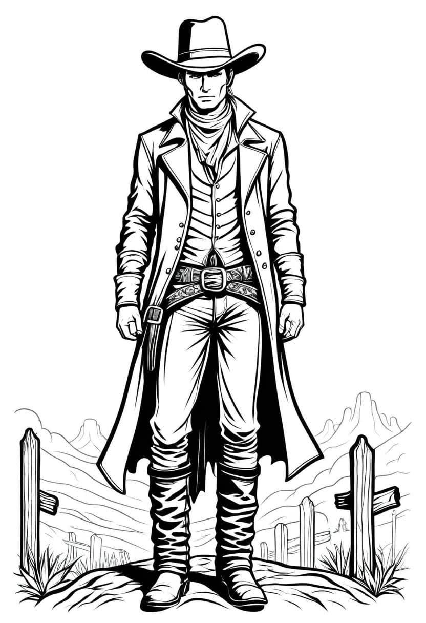 Gothic Cowboy — free printable coloring page to download and print