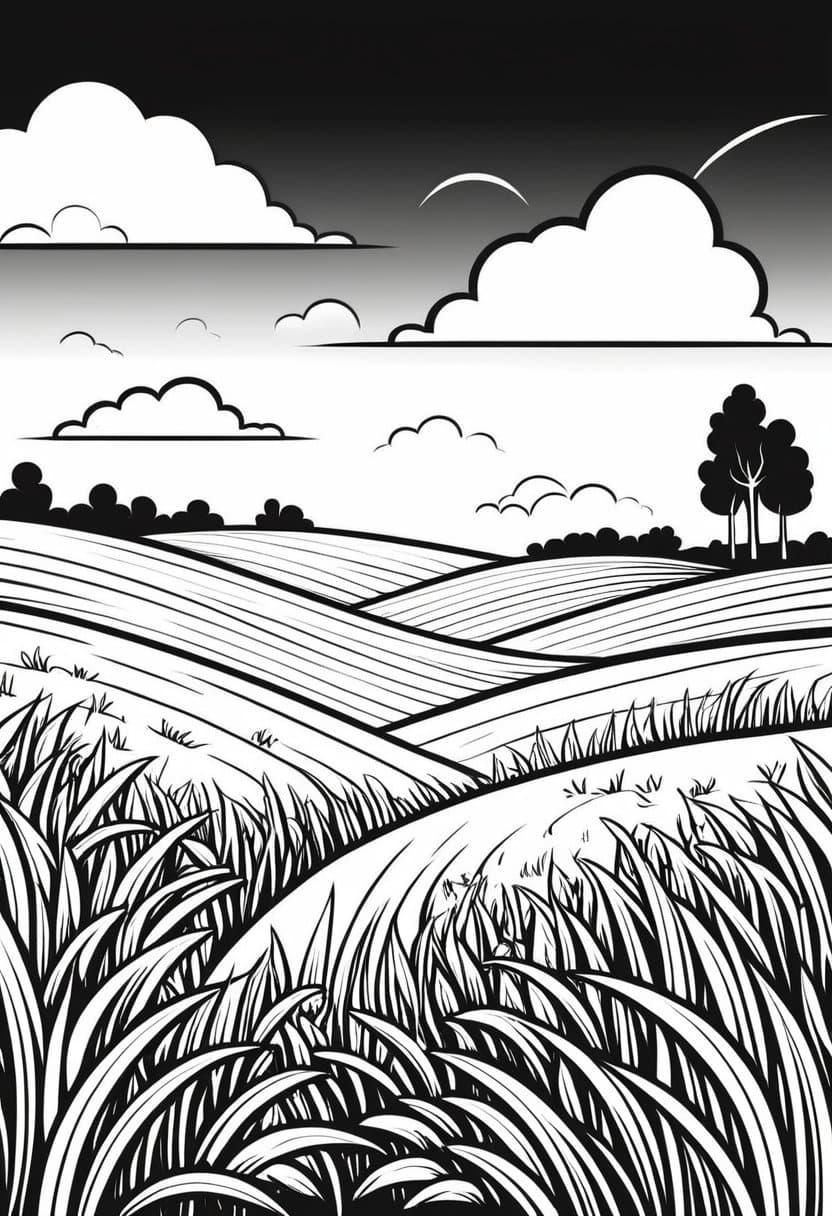 Grassy Field Pasture — free printable coloring page to download and print