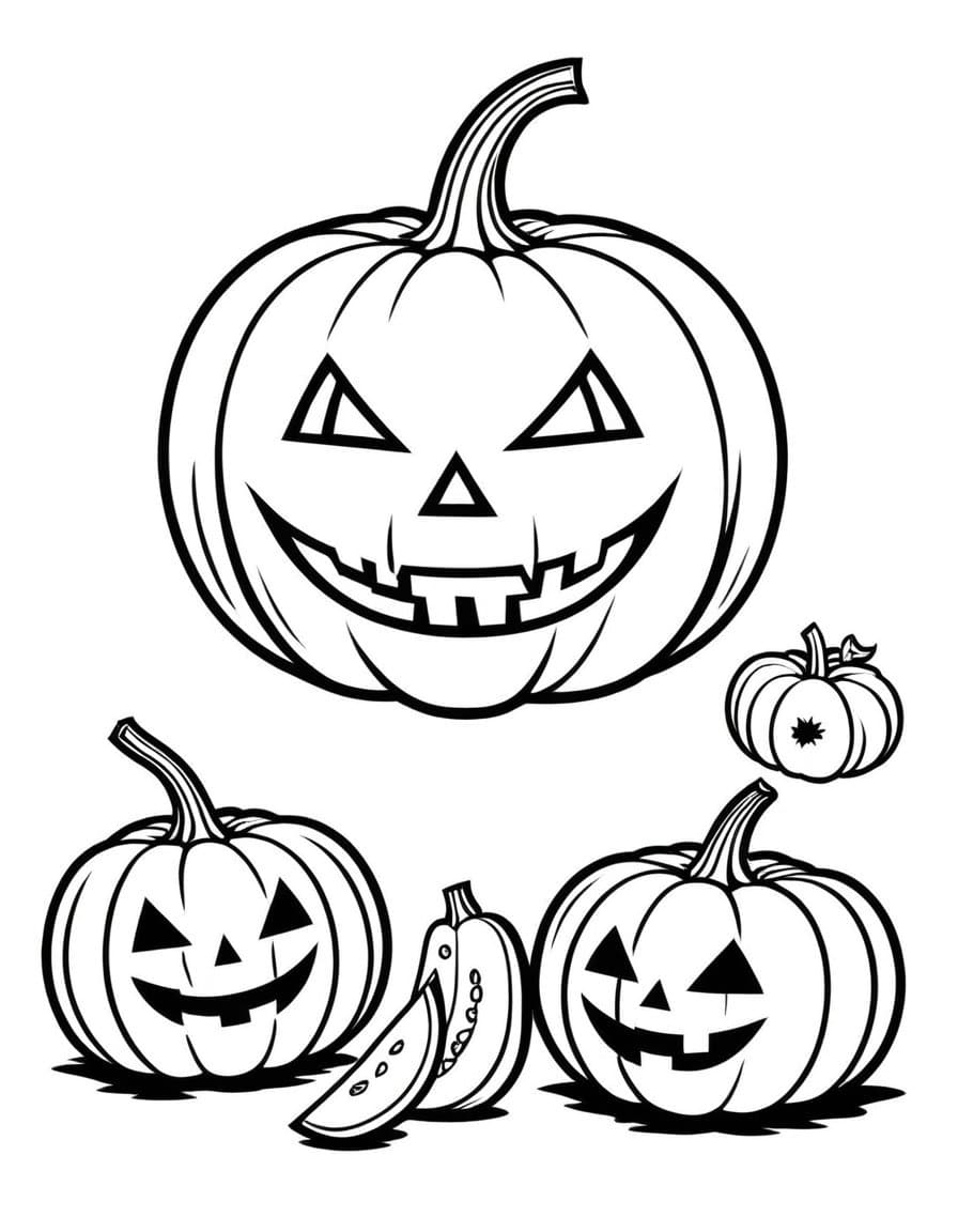Halloween Pumpkins — free printable coloring page to download and print